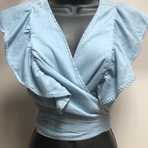 Light blue jean wrap top